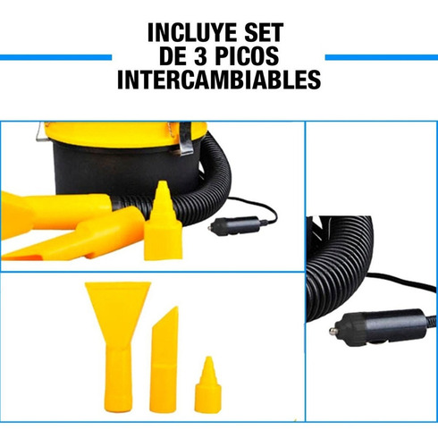 Imagen 8 de 12 de Aspiradora Para Auto Inflador Tambor 12v 90w 2 En 1 Potente Color Amarillo