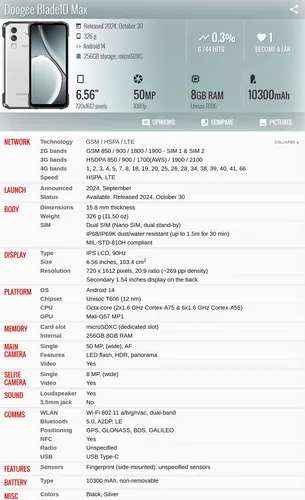 Doogee Blade 10 Max 8gb + 12gb = 20gb 256gb Dual Sim Duos