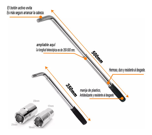 Llave Maneral Con Dados Para Rines Extensible De 17-23 Mm