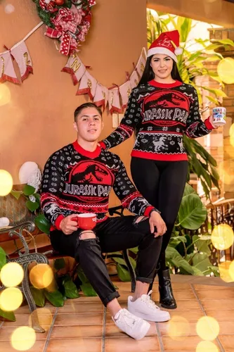Kit Parejas Ugly Sweater Jurassic Park Sueter Navide o Dinos 1 299.8