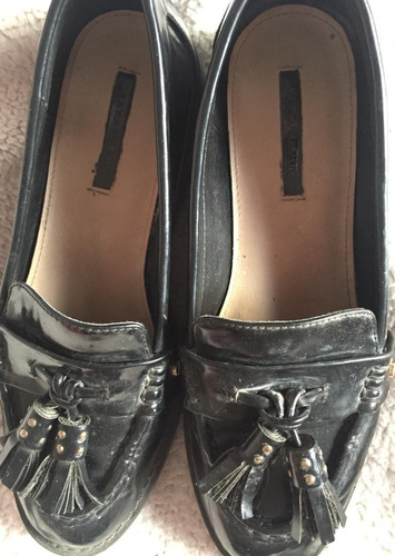 Mocasin Negro Dama Zara Talle 36 Taco Bajo Comodo