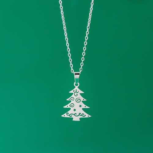 Vdwv Collar De Navidad De Acero Inoxidable Simple Alce Árbol