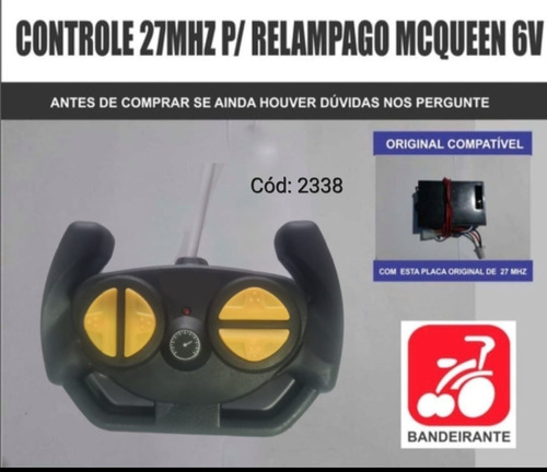 Relâmpago Mc Queen 2326 Bandeirante - Só O Controle 27mhz