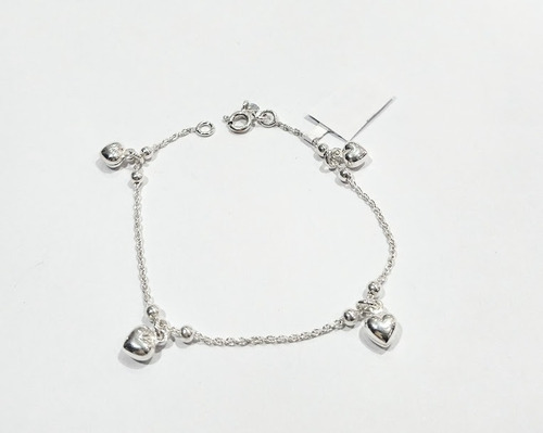 Pulsera De Plata Con Dijes Corazon 17cm P551 