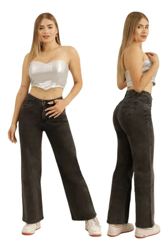 Jeans Tiro Alto Wide Leg De Mujer