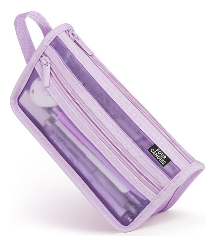 Estuche Para Lapices Color Lila Hecho De Malla Con Cierres