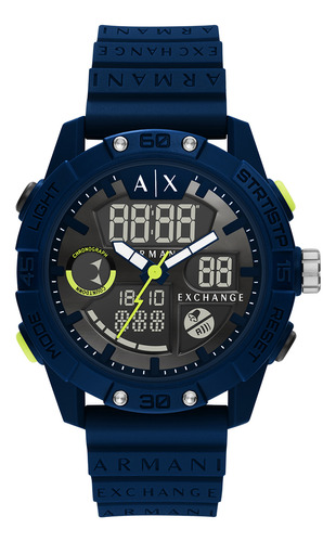 Reloj Hombre Armani Exchange Ax2962 D-bolt Correa Azul Bisel Azul Fondo Gris