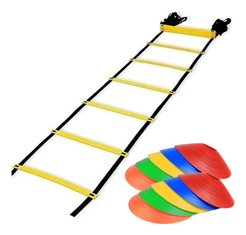 Kit Set De Entrenamiento Escalera 5.5m + 10 Conos Tortuga 