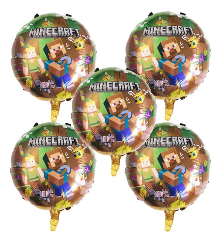 10 Globos Metalicos 45cm Alex Steve Gamer Videojuego Cumple