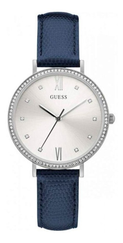 Reloj Guess Mujer W1153l3 Cuero Azul Color de la malla Azul acero Color del bisel Plateado Color del fondo Blanco