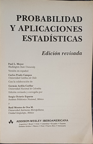 Libro Probabilidad Y Aplicaciones Estadísticas - Meyer