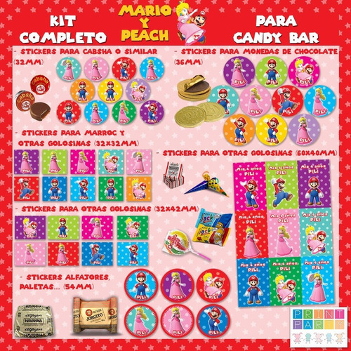 Mario Bros Y Peach Kit Imprimible Personalizado Candy Bar