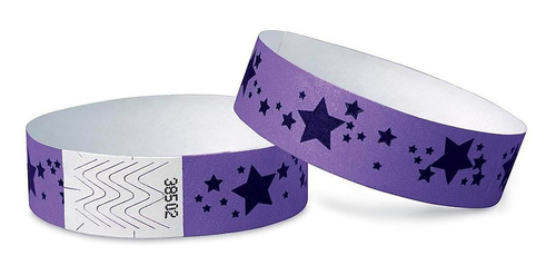 Pulseras De Tyvek - Estrellas, Moradas - 500/paq