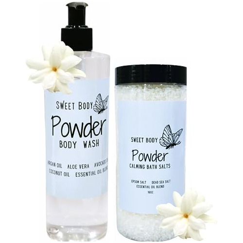 Baby Powder Body Wash + Bath Salt Set |sulfate Free, Pa...