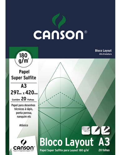 Bloco Papel Canson Layout 180g A3 20 Folhas