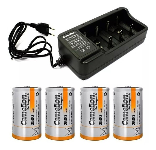 Cargador + 4 Pilas D Camelion Recargable De 2500mah