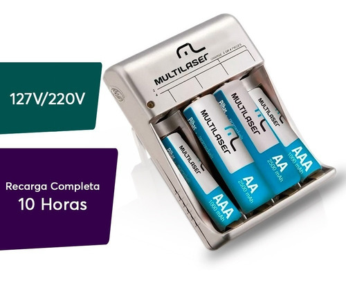 Carregador Pilhas Recarregável Bivolt 2 Aa + 2 Aaa Cb045