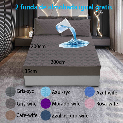 Protector De Colchón Impermeable, Fundas Para Colchones Azul_wifi Súper King 200*200+35cm