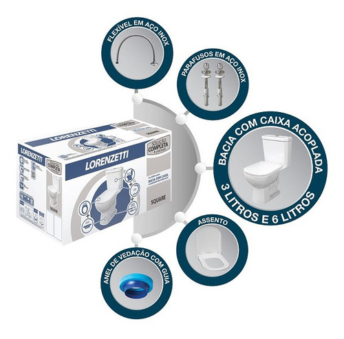 Kit Vaso Sanitário Caixa Acoplada Square Lorenzetti