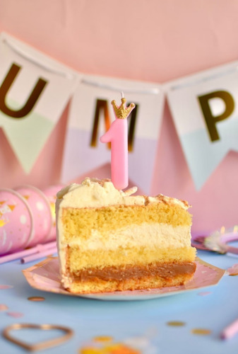 Imagen 2 de 3 de Vela Numero 1 Uno Corona Rosa Celeste Cumpleaños Primer Año