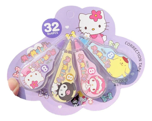 Pack 4 Cinta Correctora Hello Kitty Kuromi Melody Sanrio