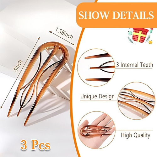 3 Piezas Horquillas Para El Pelo En Forma De U Para Niñas