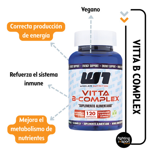 Vitta B Complex Winkler Nutrition Vitaminas - Frasco 120 Cap Sin Sabor