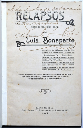 Bonaparte. Relapsos. Trabajo De Índole Crítico-polémica. (Usado)