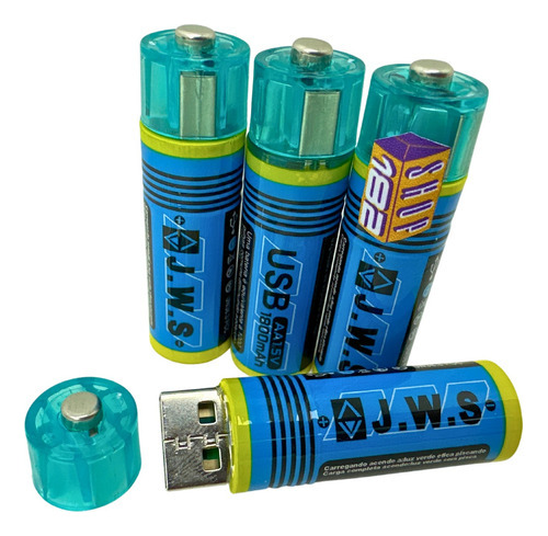 Pilhas  Aa Recarregável Usb 1.5v 1.800mah Jws 4 Unidade