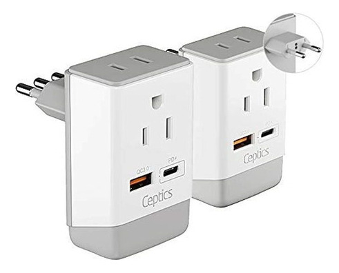 Italia, Chile Travel 2 Pack Adaptador De Enchufe Qc 3.0 Y Pd