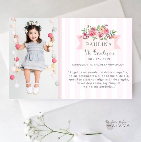 Imagen 6 de 7 de Estampas Tarjetas Bautismo Con Foto Nenas X 2u