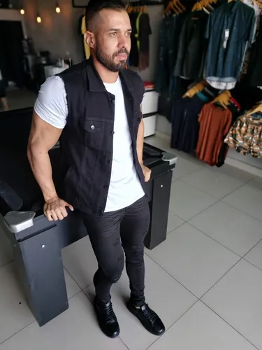 Colete Jeans Masculino Motociclista Preto 6 Bolsos Liso Frete gr tis
