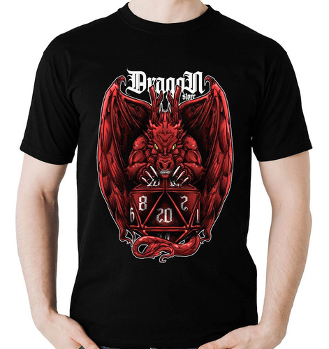 Imagem 1 de 6 de Camiseta Geek Dragão Rpg Dado D20 Camisa Masculina Promoção