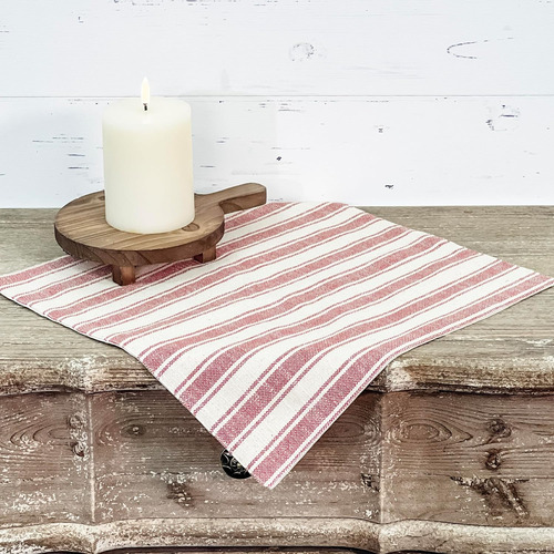 Market Place Red Ticking Stripe Table Mat, Set/2, 14 X 14