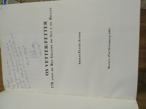 Livro Os Vetter/fetter 170 Anos História E Origem No Brasil (Usado)