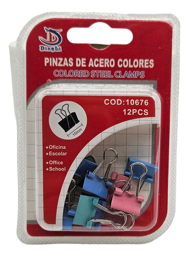 Clip Metálico De Colores 1.5cm De Ancho 12 Unidades Binder