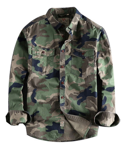 Camisas Militares Tipo Cargo Para Hombre, Camuflaje, Algodón