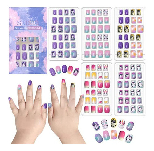 120 Piezas 5 Paquetes De Uñas Postizas Para  Niñas