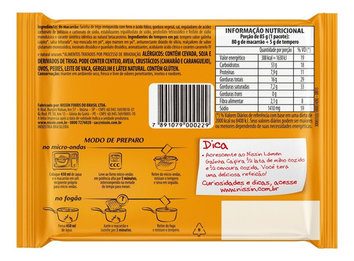 Nissin Miojo Galinha Caipira Lámen Pacote 85g
