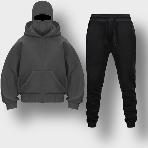 Conjunto De Sudadera Con Capucha Para Pareja, Cómodo, Cuerda Gris Y Negra Con Cremallera