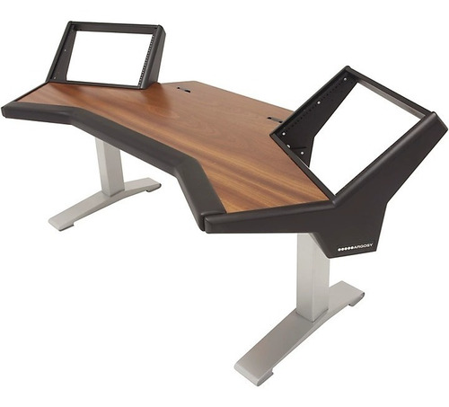 Argosy Halo Desk With Black End Panels, Mahogany Surface