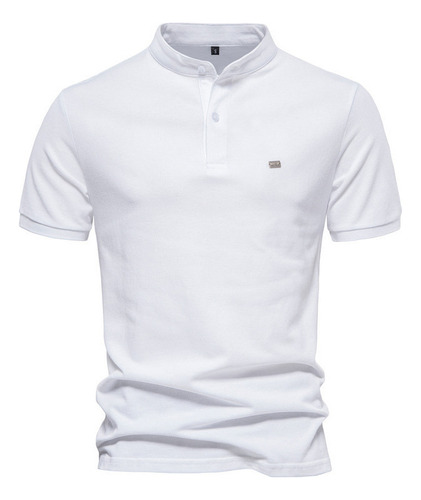 Camisa Polo De Algodón Con Cuello Alto Para Hombre, Manga Co