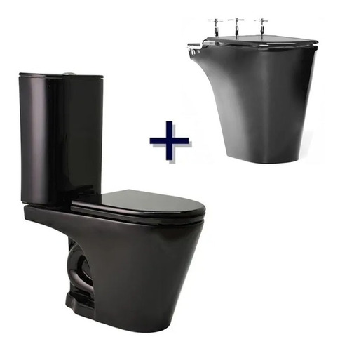 Combo Marina Ferrum Inodoro Tapa Deposito Bidet 3 Tapa Negro