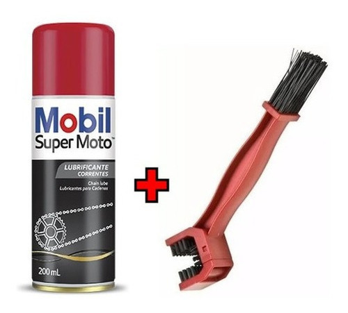 Lubrificante Chain Lube Mobil + Escova Limpar Corrente Moto