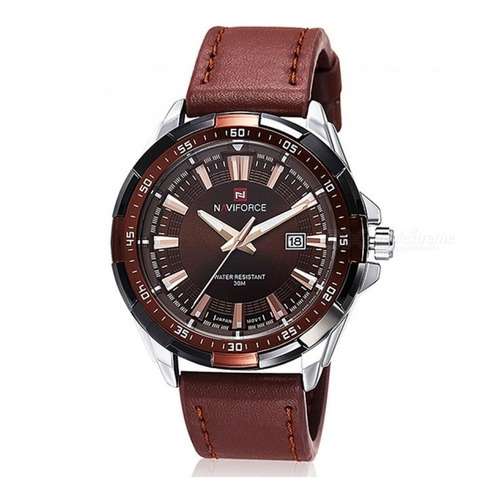 Relógio Naviforce Original 9056 Pulseira Em Couro Marrom