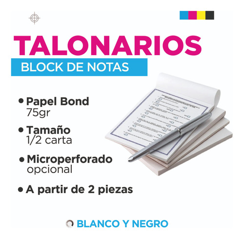  Talonario, Block De Notas - 1/2 Carta, Inncluye Diseño
