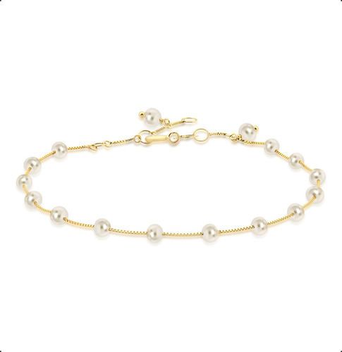 Pulseira Feminina Ouro 18k 750 Pérolas Com Berloques 19cm