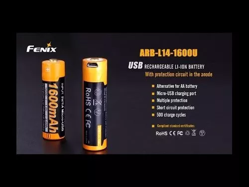 Bateria Recargable Aa Usb Fenix Arb-l14 1600mah 14500 1.5v