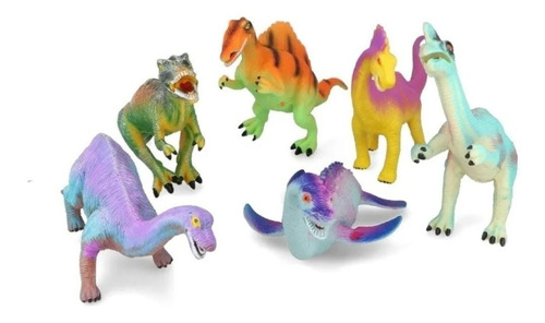 Imagen 1 de 9 de Dinosaurio De Juguete Set De 6 Dinosaurios De Goma 30cm