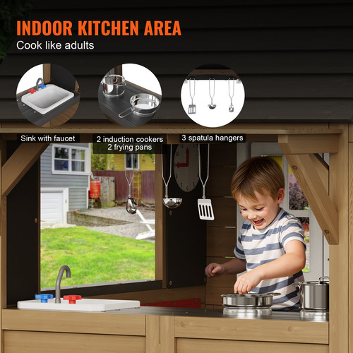 Casita De Juegos Madera Para Jardin Con Puerta Y Lavabo